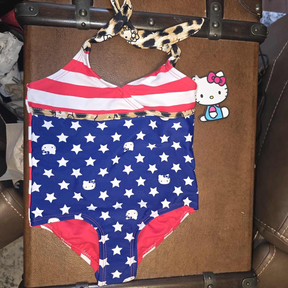NWT Girls One Piece Swimsuit Star-Spangled Print Animal Print Hello Kitty 4T